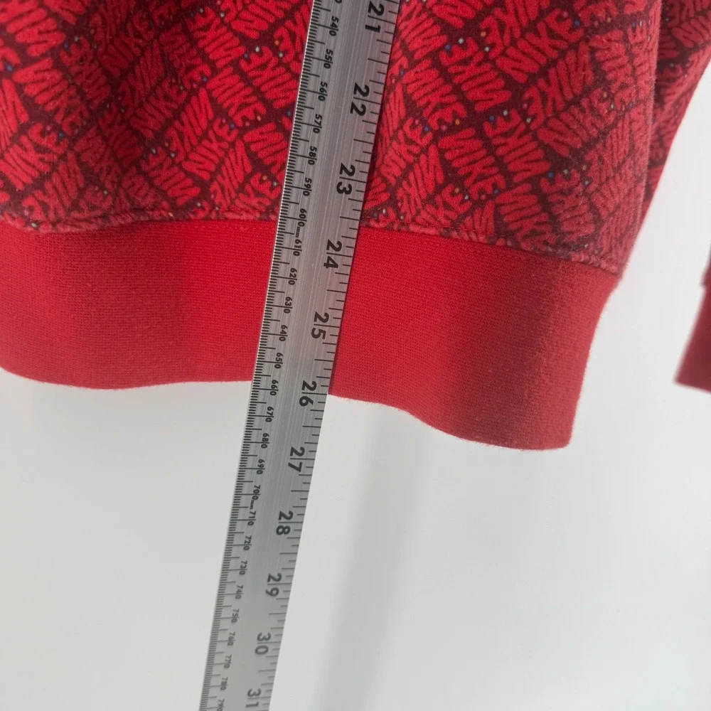 Nike Sportswear Club Fleece All Over Print Logo Hoodie Red Black Mens Small